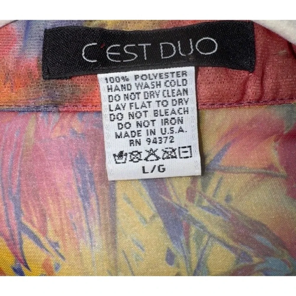 Cest Duo‎ 2pc Shell Sheer Shirt Jacket Artsy Parrot Tropical Island Beach LRG